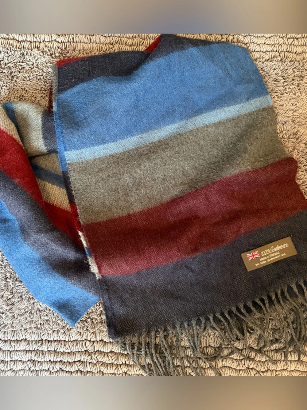 Striped Wool Scarf 100% Cashmere Made in Scotland